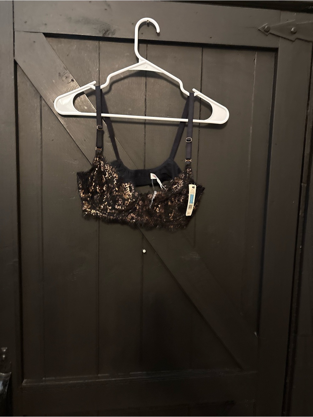 Skarlett Blue Black Lace Bralette with Gold Sequin Accents